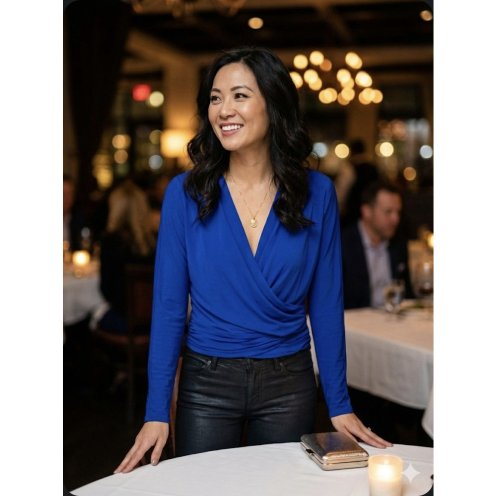 Diane von Furstenberg DVF Cobalt Silk Blouse | Ruffle 8-Button Cuff | Sz 14